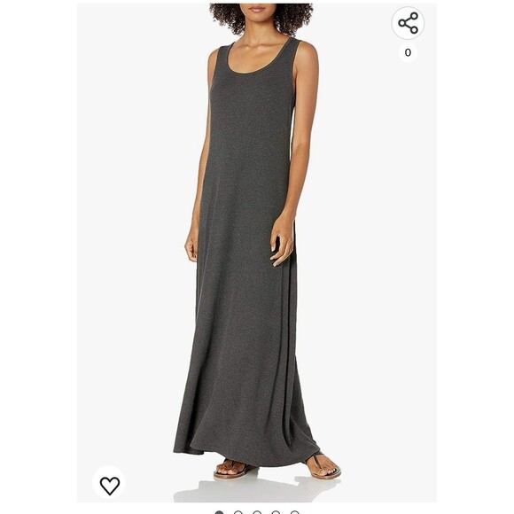 Daily Ritual Women's Relaxed Fit Rayon Spandex Fine Rib Maxi Dress Gray Medium - Picture 1 of 14